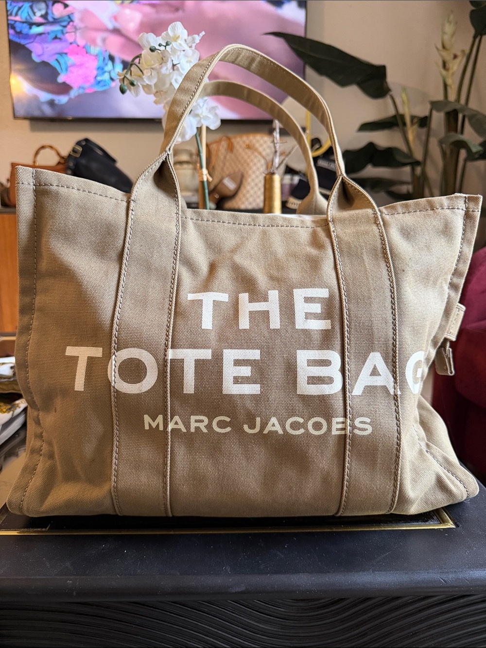 Large Marc Jacobs Khaki Canvas 'The Tote Bag' with White Logo